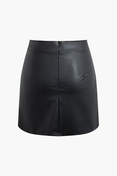 Selene | Modern faux leather mini skirt with side zipper and asymmetrical slit 1