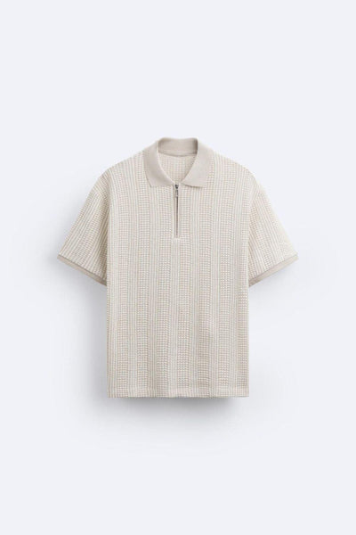 Structured knit polo shirt with zipper 0