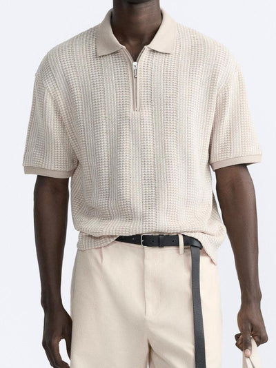 Structured knit polo shirt with zipper 1