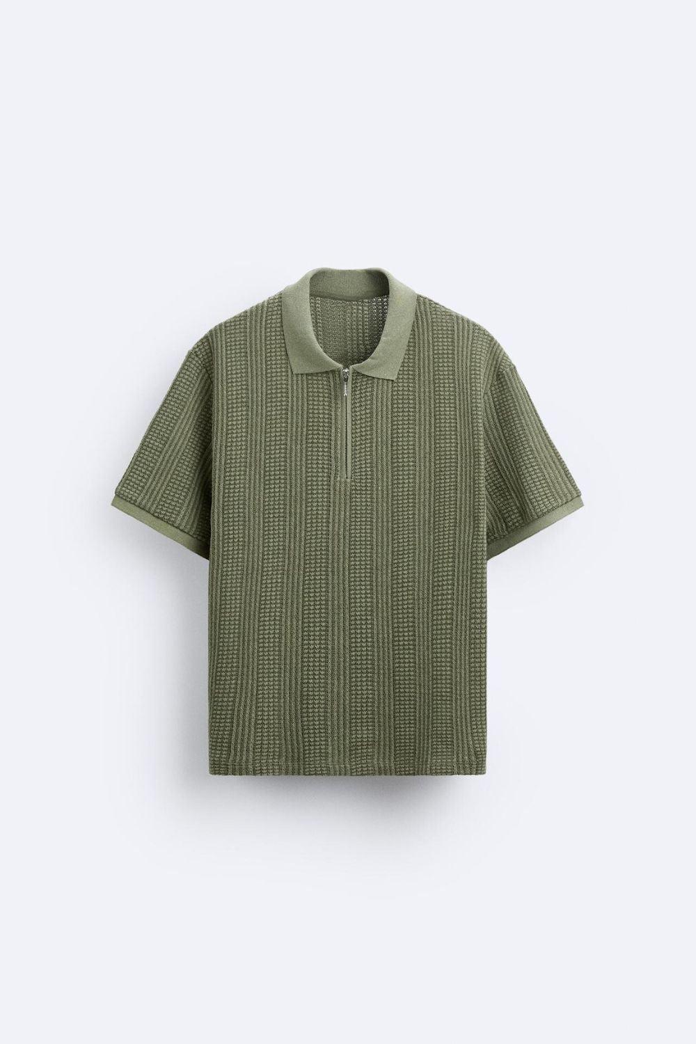 Structured knit polo shirt with zipper 5