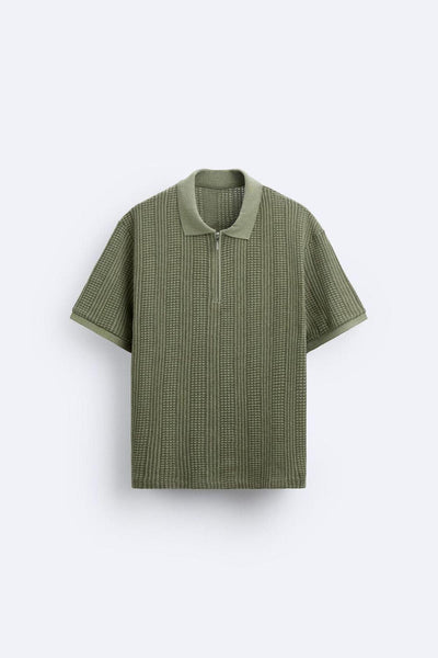 Structured knit polo shirt with zipper 5