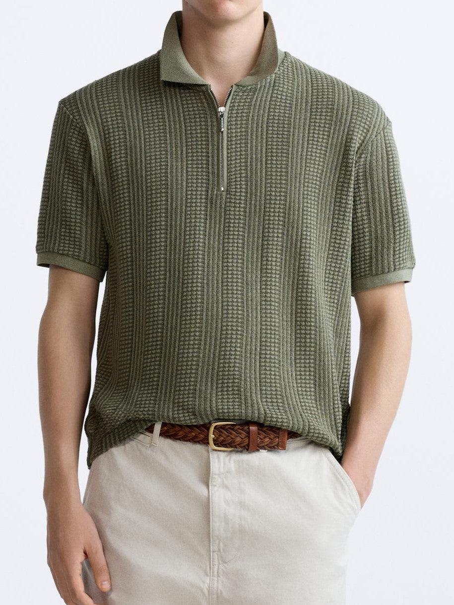 Structured knit polo shirt with zipper 6