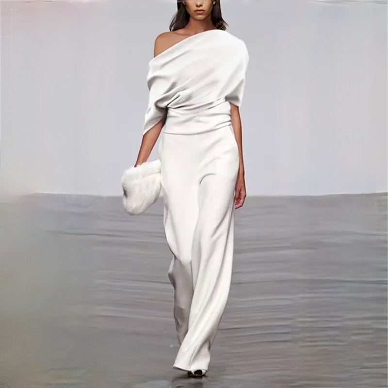 Summer jumpsuit with one-shoulder strap and wide leg for women 0