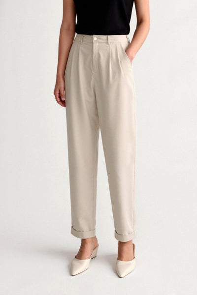 Timeless women's trousers with pleats and turned-up hem 1