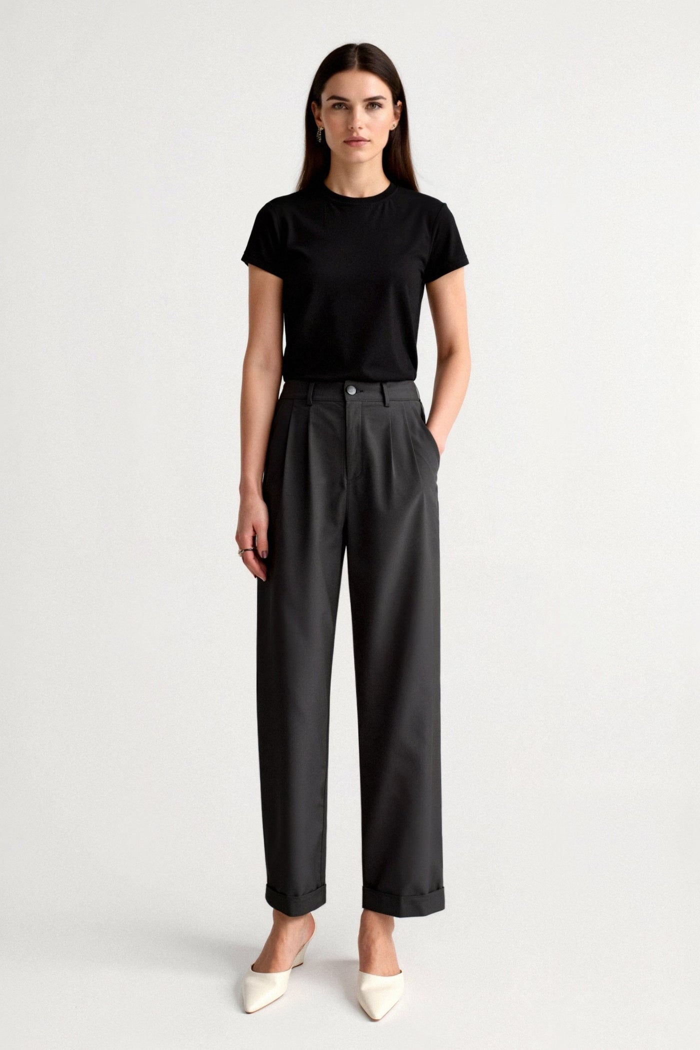 Timeless women's trousers with pleats and turned-up hem 8