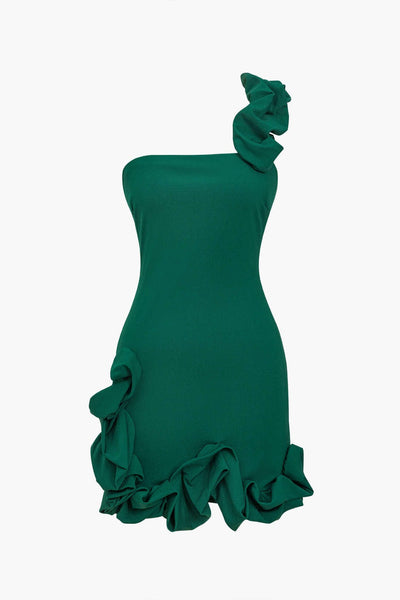 Valeria | One-Shoulder Bodycon Ruffled Dress – Elegant sophistication with a playful touch 2