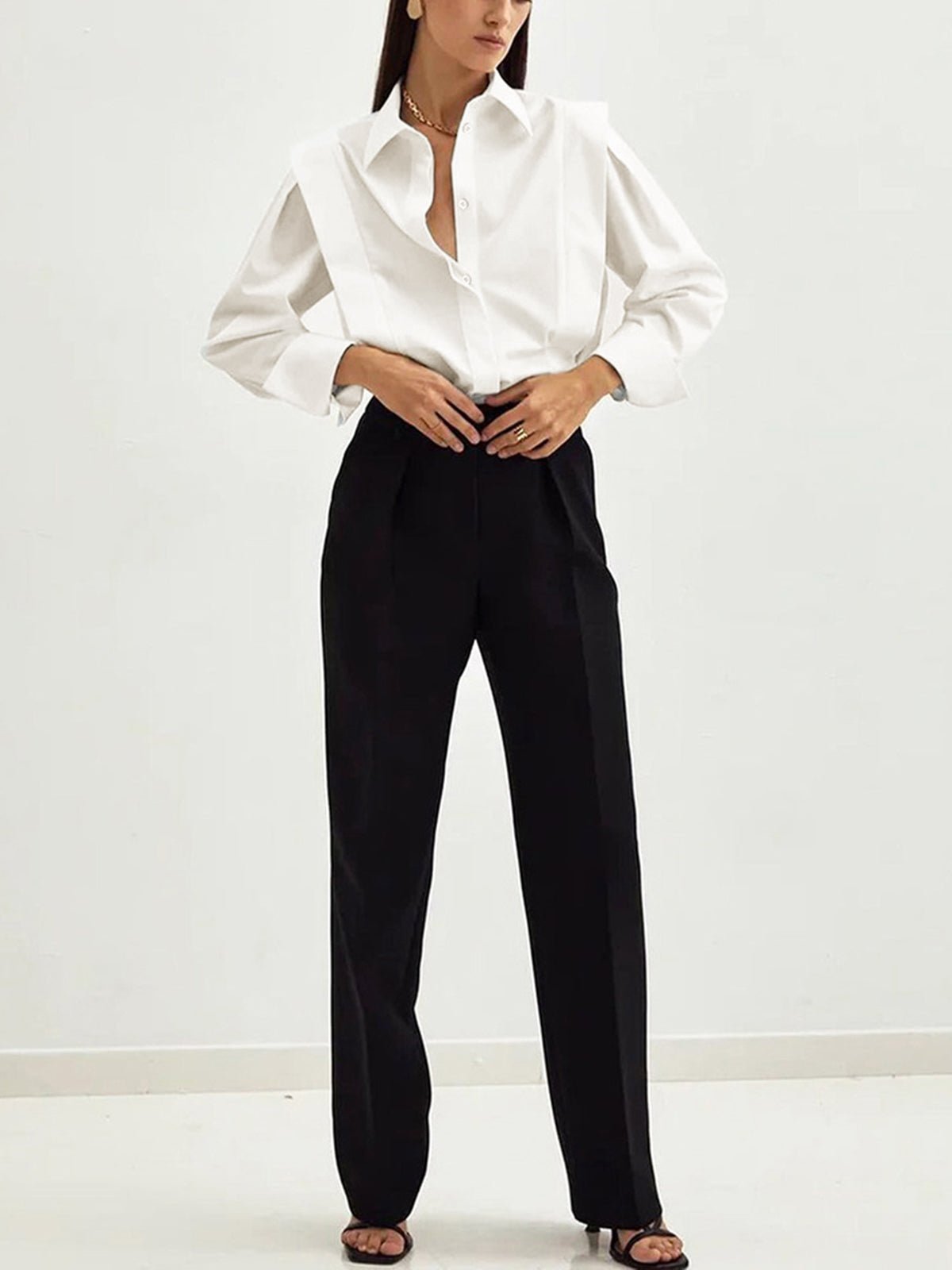 Statement Collar Blouse with Voluminous Sleeves, detail view 4