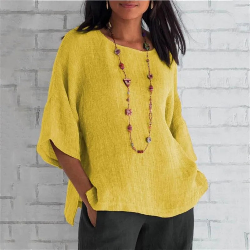 Womens Oversized Shirt with Wide Sleeves in Cotton and Linen