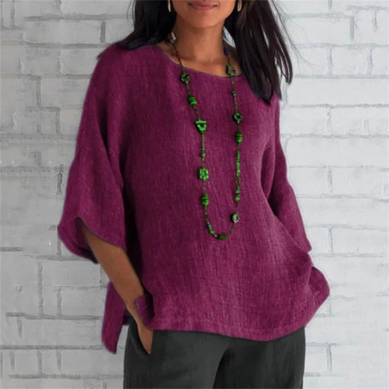 Womens Oversized Shirt with Wide Sleeves in Cotton and Linen