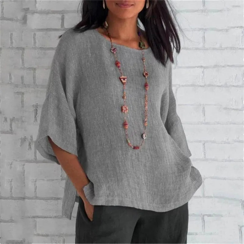 Womens Oversized Shirt with Wide Sleeves in Cotton and Linen