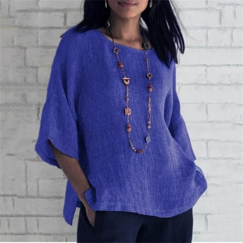 Womens Oversized Shirt with Wide Sleeves in Cotton and Linen