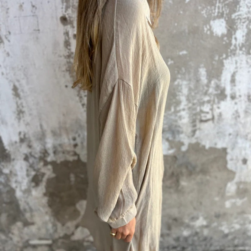 Womens Linen Shorts Set with Oversized Shirt and Long Sleeves