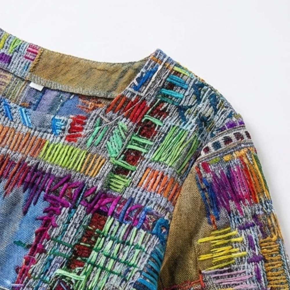Womens Midi Dress with Boho Patchwork Print and Deep Side Pockets