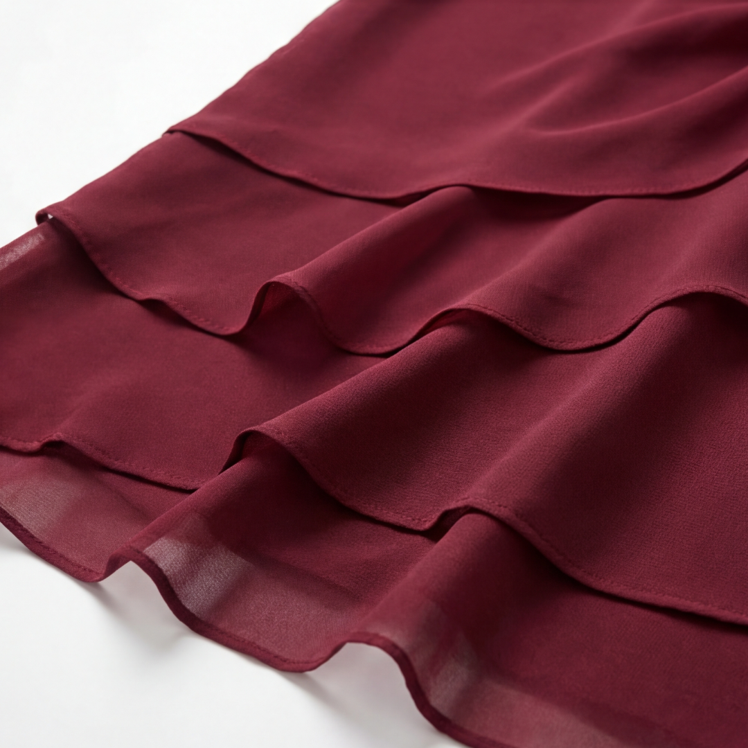 Womens Midi Dress with Twist Waist and Chiffon-Look Ruffles