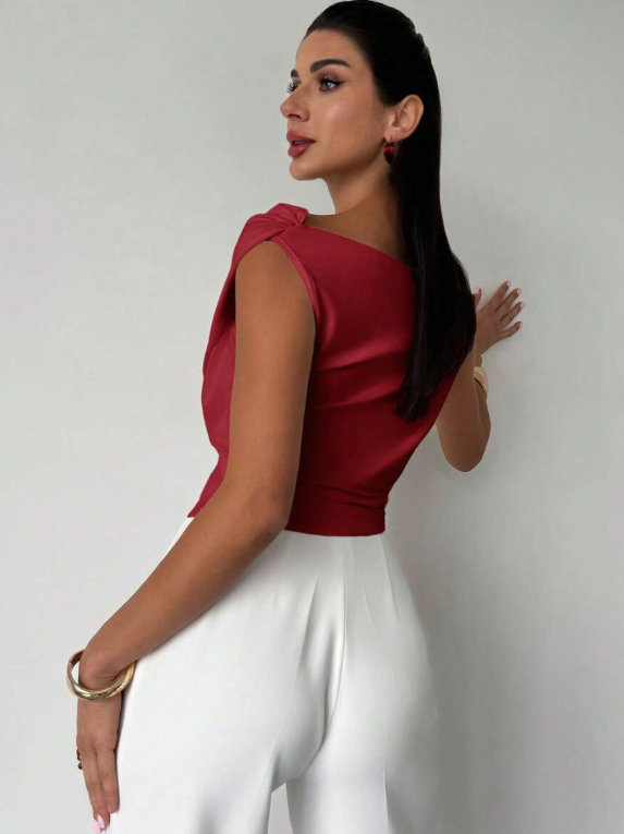 Womens Going Out Top with Draped Neckline in Polyester Blend