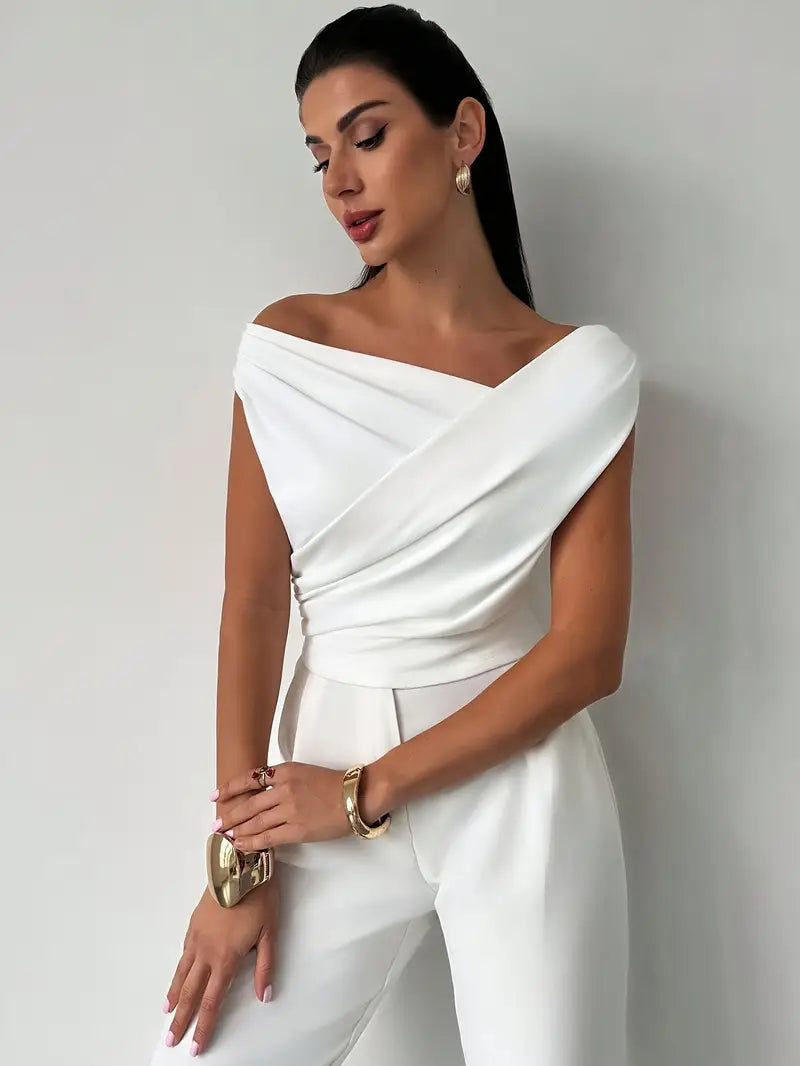 Womens Going Out Top with Draped Neckline in Polyester Blend