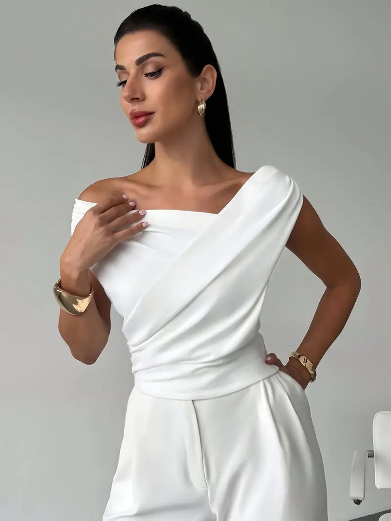 Womens Going Out Top with Draped Neckline in Polyester Blend