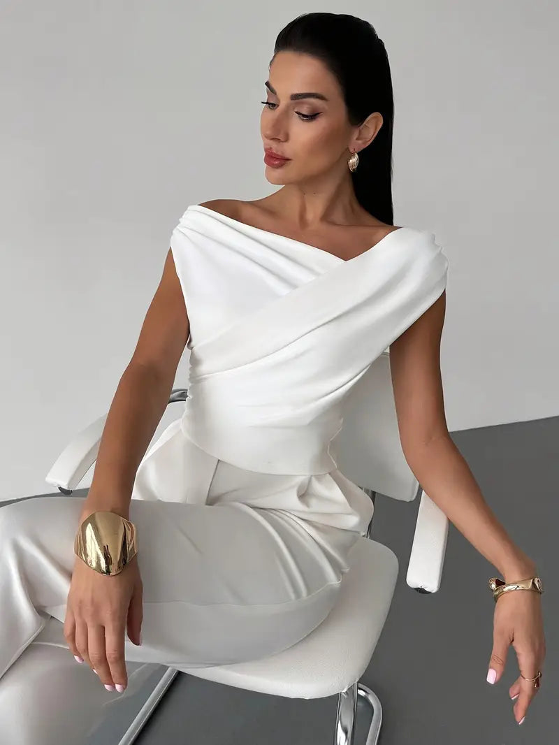 Womens Going Out Top with Draped Neckline in Polyester Blend