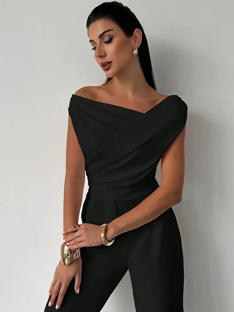 Womens Going Out Top with Draped Neckline in Polyester Blend