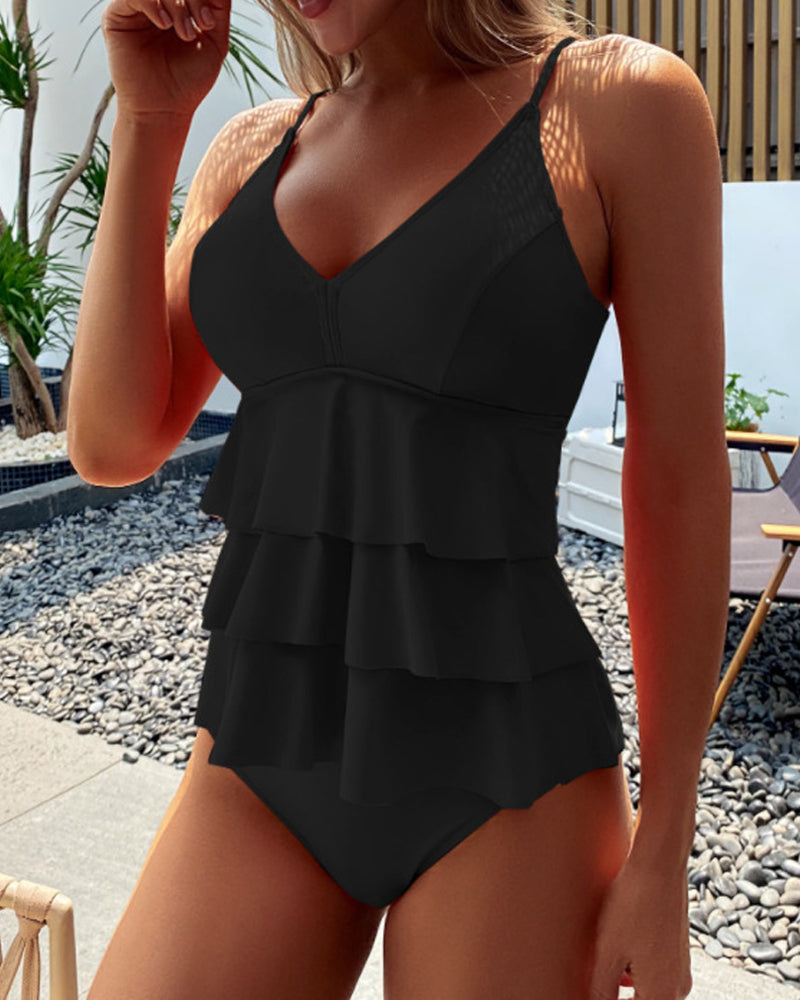 Womens Swimsuit with Tiered Ruffles in Stretch Swimwear Fabric
