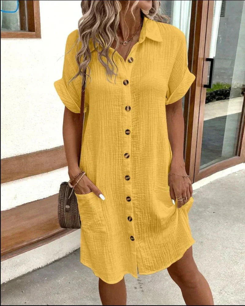 Womens Shirt Dress with Patch Pockets and a Crinkled Muslin Look