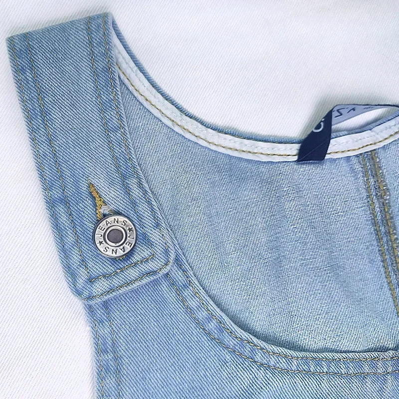 Womens Summer Dress in Denim with Patch Pockets and Wide Straps