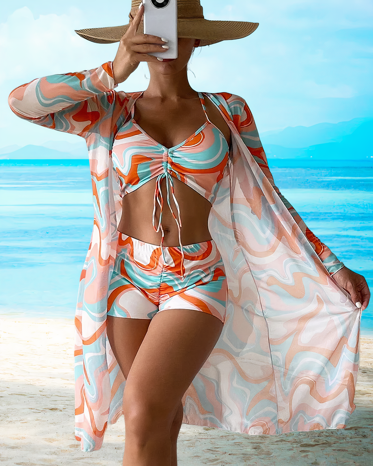 Womens Swimwear Set with High Waist in Polyester and Elastane