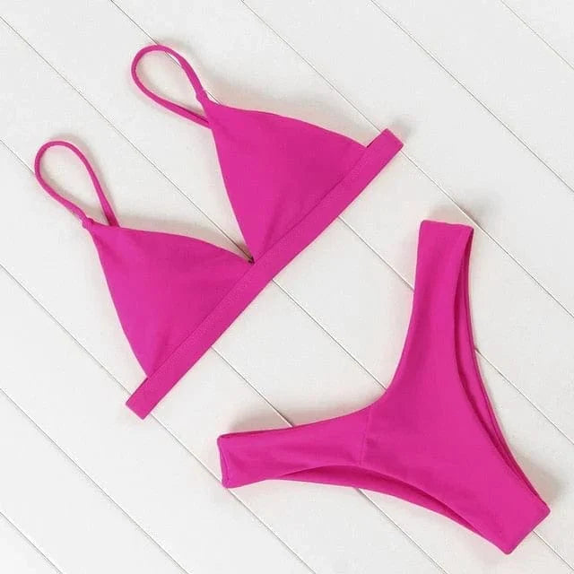 Womens Bikini with Triangle Top and High-Cut Briefs in Stretch Fabric