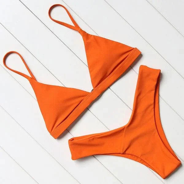 Womens Bikini with Triangle Top and High-Cut Briefs in Stretch Fabric