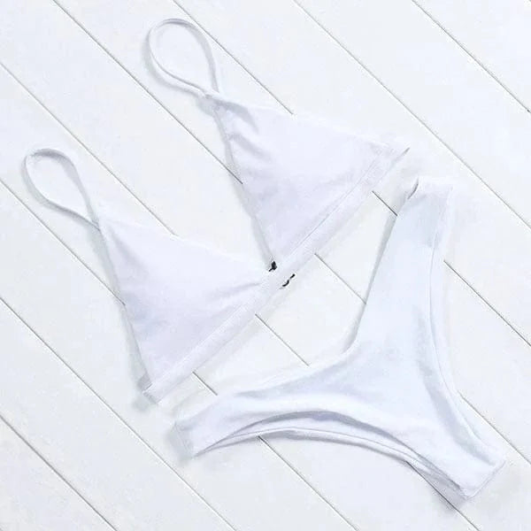 Womens Bikini with Triangle Top and High-Cut Briefs in Stretch Fabric