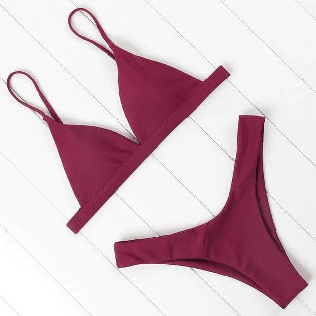 Womens Bikini with Triangle Top and High-Cut Briefs in Stretch Fabric