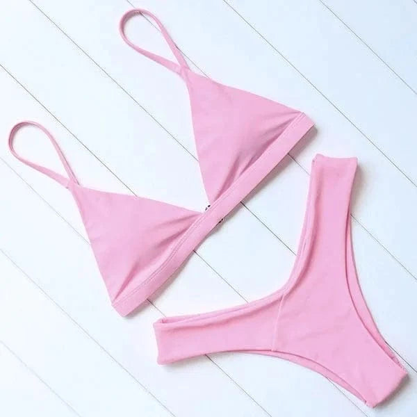 Womens Bikini with Triangle Top and High-Cut Briefs in Stretch Fabric