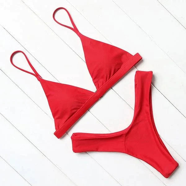 Womens Bikini with Triangle Top and High-Cut Briefs in Stretch Fabric