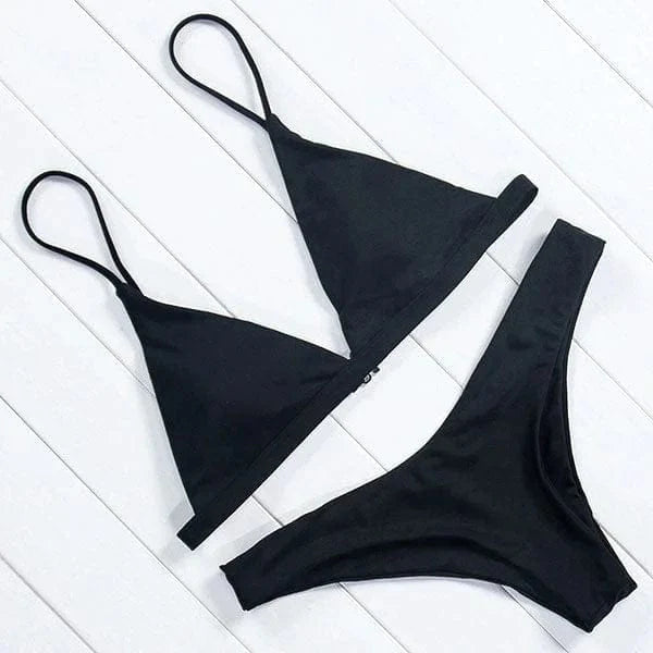 Womens Bikini with Triangle Top and High-Cut Briefs in Stretch Fabric