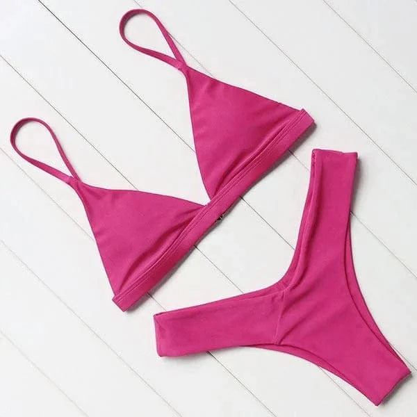 Womens Bikini with Triangle Top and High-Cut Briefs in Stretch Fabric