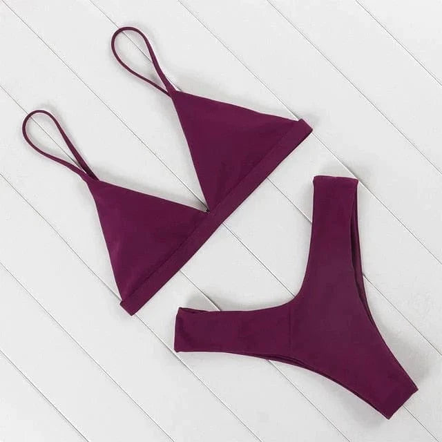 Womens Bikini with Triangle Top and High-Cut Briefs in Stretch Fabric